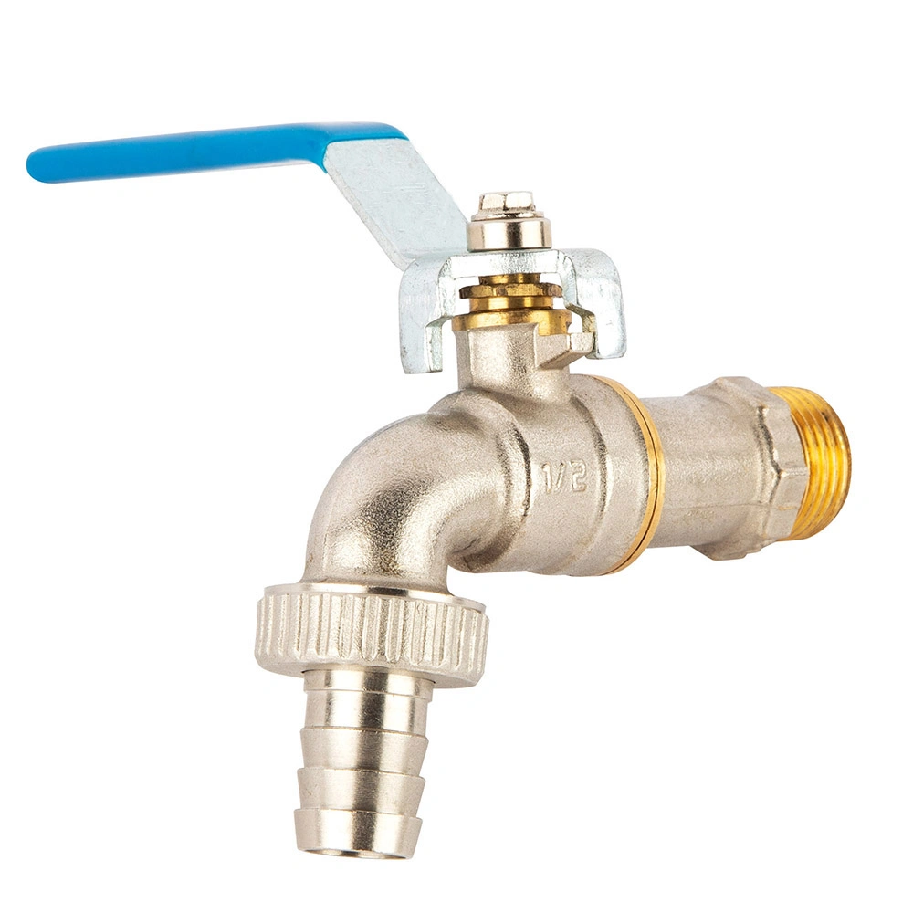 Male Thread Brass Boiler Ball Valve, Chrome Plated Brass Hose Bibcock with Flat Lever Handle